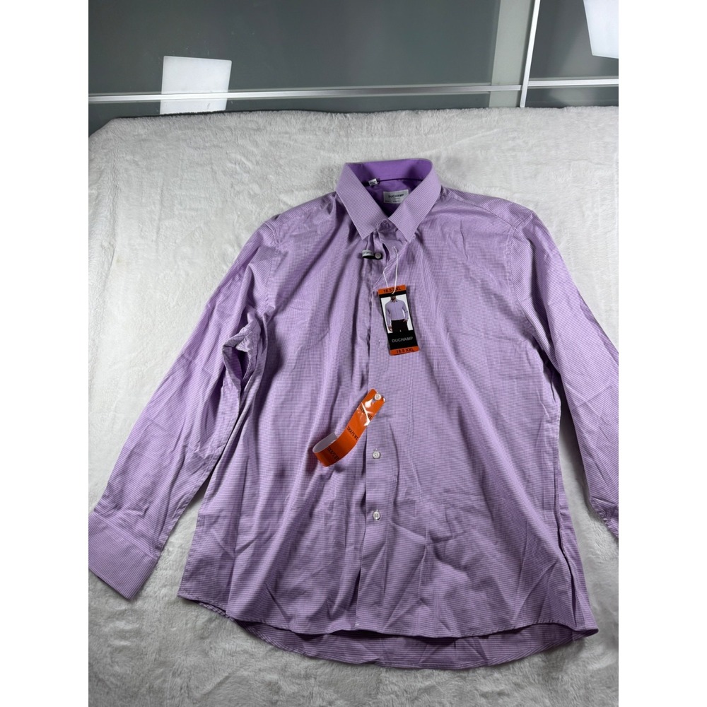 Duchamp London Men's Tailored Slim Fit Cotton Stretch Shirt Purple, XXL 18.5